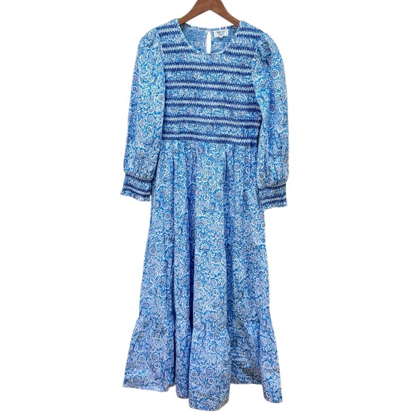 Tuckernuck Pink City Prints Isabel Ornate Sky Blue Smocked Midi Dress - Picture 5 of 16